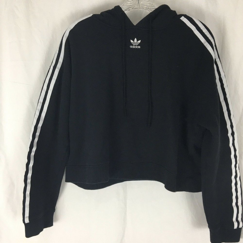 Women's Adidas 3 Stripe Crop Hoodie Sweatshirt